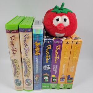Veggie Tales Bob The Tomato Plush + VHS Video Tape Lot‎ Of 7